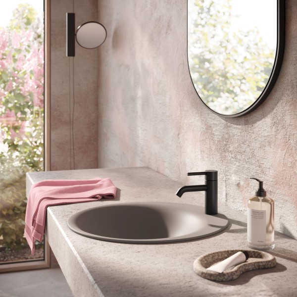 Herzbach DEEP BLACK Waschtischmischer S-Size 115mm mit PUSH-Ablauf Schwarz matt, 18.023510.1.12