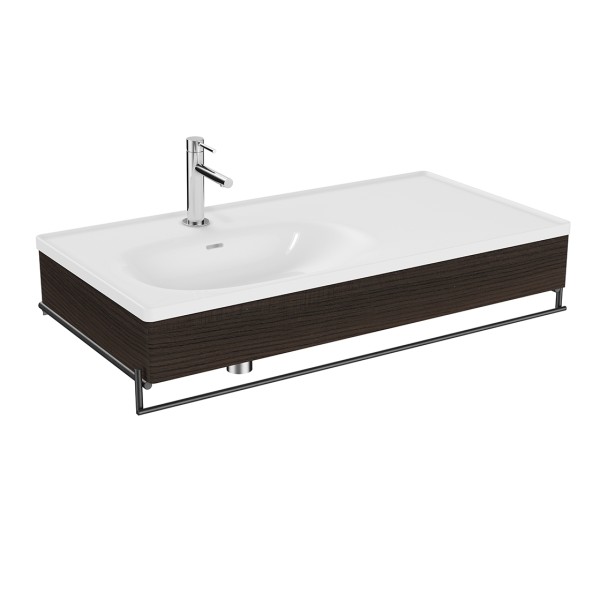 VitrA Equal Set Waschtisch asymmetrisch 103 cm mit Holzblende und Handtuchhalter Weiß,81085