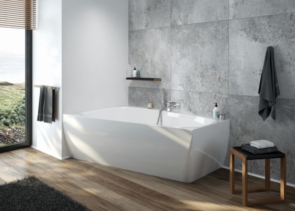 Hoesch Badewanne iSensi Trapez 1800x1400 Monolith li. m.Überlaufbefüllung chrom, ang. Sch., 3880.010
