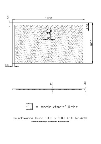 Hoesch Duschwanne Muna 1800x1000x30 mit Antirutsch