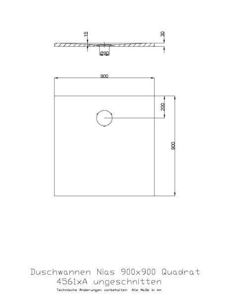 Hoesch Duschwanne Nias 900x900x30 strukturierte Oberfläche
