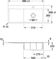 Preview: Villeroy & Boch Preview: Villeroy & Boch Einbauspüle Subway Style 60 Flat 1000x510mm Ablgarn. IB re Keram. Stone White cplus,