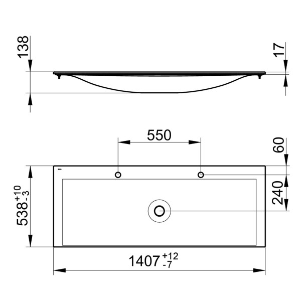 Keuco Keramikwaschtisch Edition 11 31160, B: 1405, H: 17, T: 538 mm, mit Oberflächenversiegelung Cle