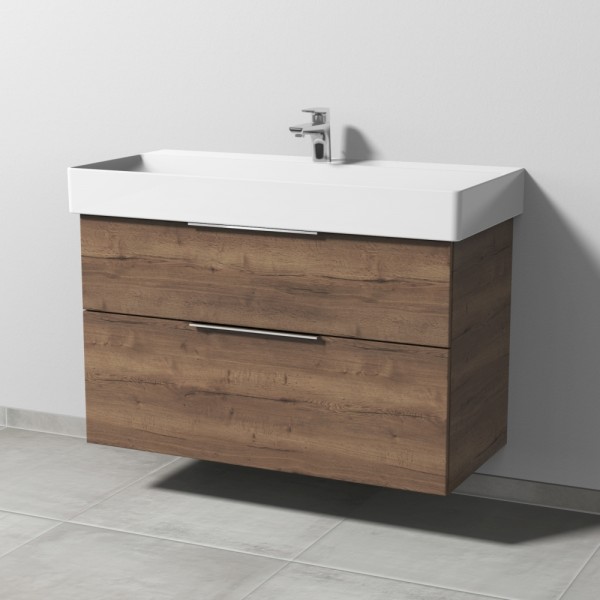 Sanipa 3way Waschtischunterbau zu Duravit Dura Square Waschtisch mit 2 Auszügen, Eiche-Tabak