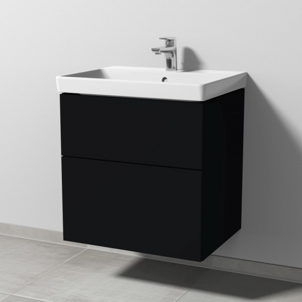 Sanipa 3way Waschtischunterbau zu Villeroy & Boch Avento Waschtisch mit 2 Auszügen, Schwarz-Matt