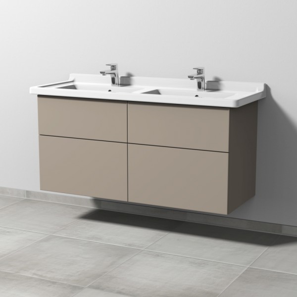 Sanipa 3way Waschtischunterbau zu Duravit Starck 3 Waschtisch mit 4 Auszügen, Sandgrau-Matt