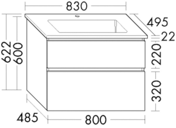 Burgbad Keramik Waschtisch-Set Lin20 Acryl/Lack Matt Sand Matt/Schwarz Matt, SGHF083F5376C0038