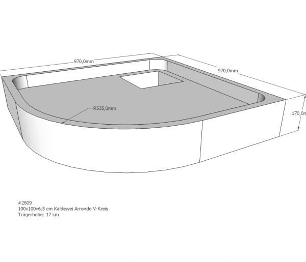 Neuesbad Wannenträger für Kaldewei Arrondo 100x100x6,5 Viertelkreis