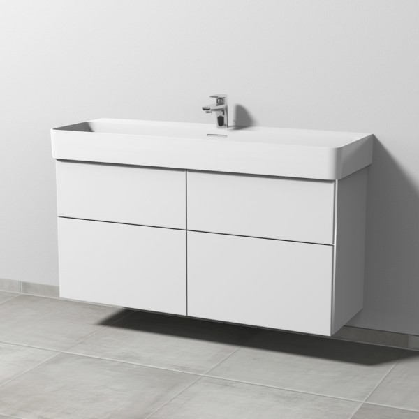 Sanipa 3way Waschtischunterbau zu Laufen VAL Waschtisch mit 4 Auszügen, Weiß-Soft