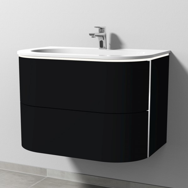 Sanipa 4balance Keramik-Set mit 2 Auszügen und LED-Beleuchtung, Schwarz-Matt, DL41208