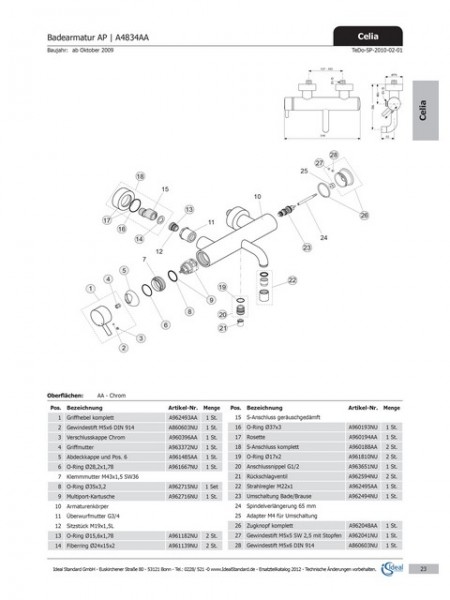 Ideal Standard Umschaltung, kpl., Bade/Brause AP, A962494NU