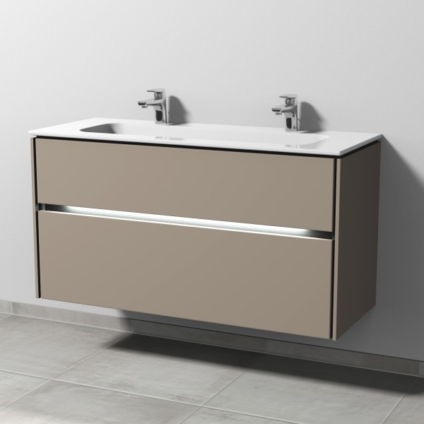 Sanipa Twiga Keramik-Set Design mit 2 Auszügen und LED-Beleuchtung, Sandgrau-Matt, SL25367