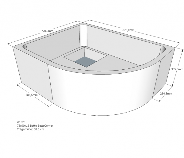 Neuesbad Wannenträger für Bette Corner 75x90x15 Viertelkreis