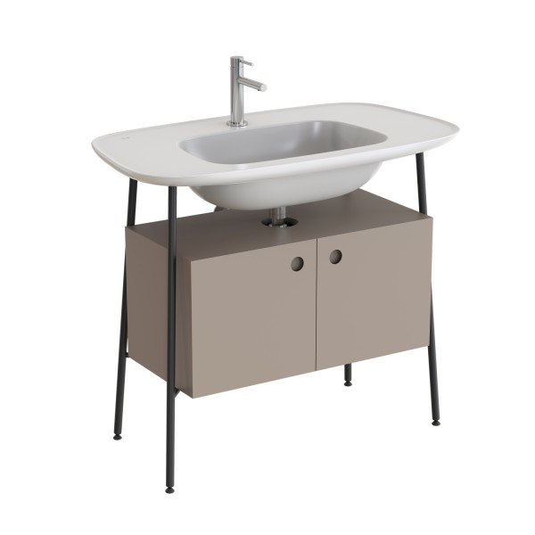 VitrA Plural Set 100 cm Waschtischunterbau mit 2 Türen und Möbelwaschtisch Weiß Hochglanz,80444