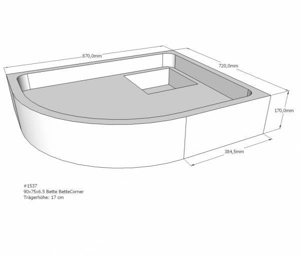 Neuesbad Wannenträger für Bette Corner 90x75x6,5 Viertelkreis