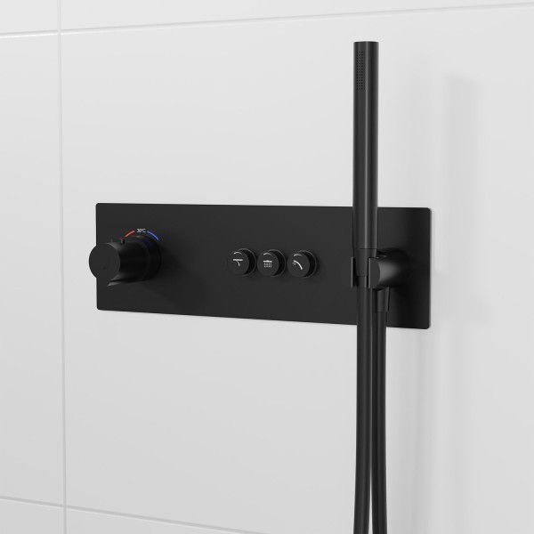 Steinberg Unterputzthermostat, mit pushtronic, für 3 Verbraucher,mit Mengenregulierung, schwarz matt