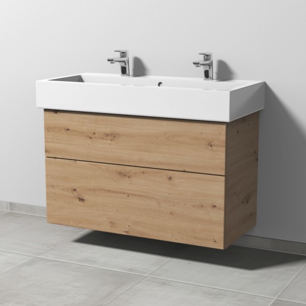 Sanipa 3way Waschtischunterbau zu Duravit Vero Waschtisch mit 2 Auszügen, Eiche Natural-Touch