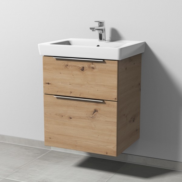 Sanipa 3way Waschtischunterbau zu Villeroy & Boch Subway 2.0 Waschtisch mit 2 Auszügen, Eiche Natura