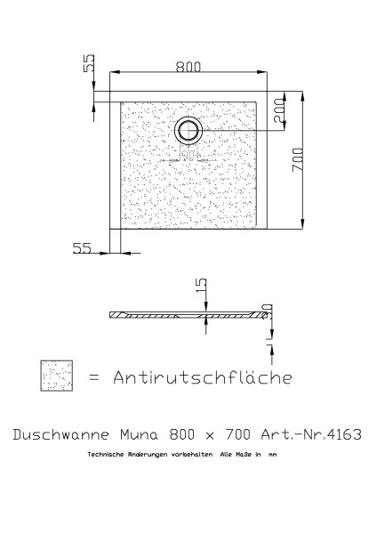 Hoesch Duschwanne Muna 800x700x30 mit Antirutsch