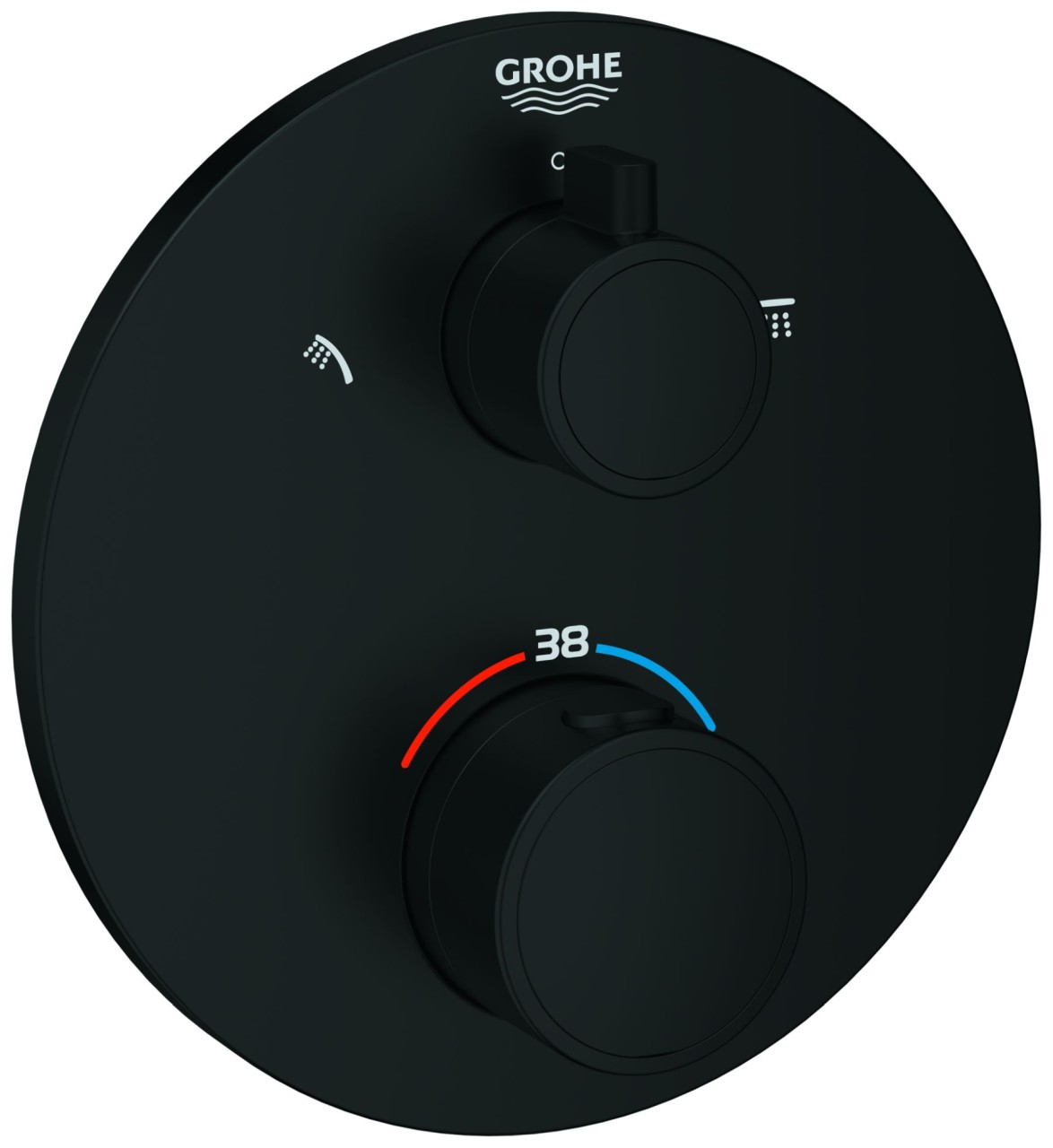 GROHE Thermostat-Brausearmatur Grohtherm 102208 2 Abgänge FMS für 35604 rund matt black, 1022082430 1022082430