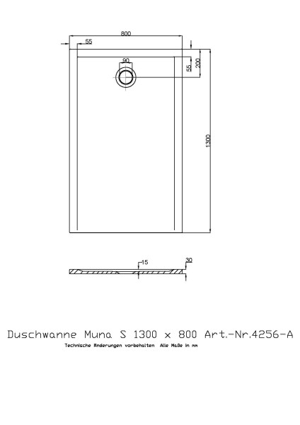 Hoesch Duschwanne Muna S 1300x800x30 ohne Antirutsch