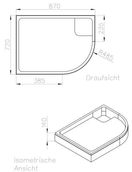 Neuesbad Wannenträger für Kaldewei Zirkon 75x90x3,5 Viertelkreis