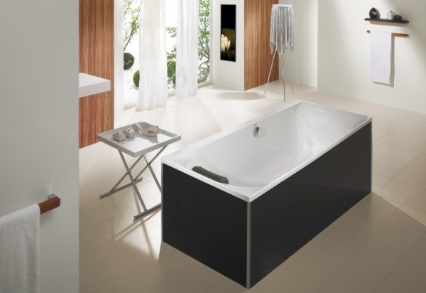 Hoesch Glasverkleidung schwarz für freistehende Badewanne Sechseck 200x90