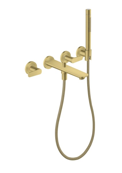 Hansgrohe 3-Loch Fertigset Wannemisch.Wand Unterputz Axor Citterio C mit Handbrause brushed brass,