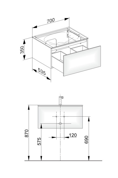 Keuco Waschtischunterschrank Edition 11 31341, 1 Front-Auszug, B: 700, H: 350, T: 535 mm