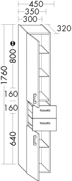 Burgbad Hochschrank Sys30 PG1 Aqua 1760x450x320 Frassino Dekor Cappuccino, HS4537RF3160