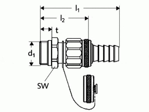 Schell F+E-Spindelventil 1/2" mattchrom mit ASAG Schlauchverschr.M21x1,5 12,5bar