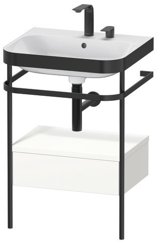 Duravit Happy D.2 Plus c-bonded Set mit Metallkonsole und Schubkasten Weiß Seidenmatt 575x490x850 mm