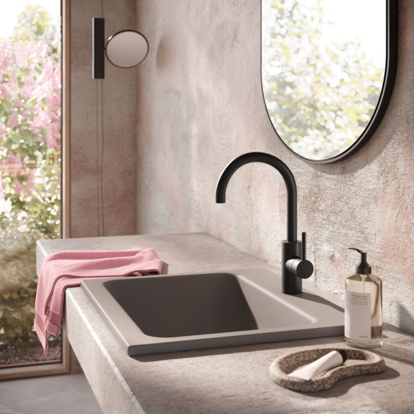 Herzbach DEEP BLACK Waschtischmischer L-Size Griff seitlich ohne Ablauf Schwarz matt, 18.020320.1.12