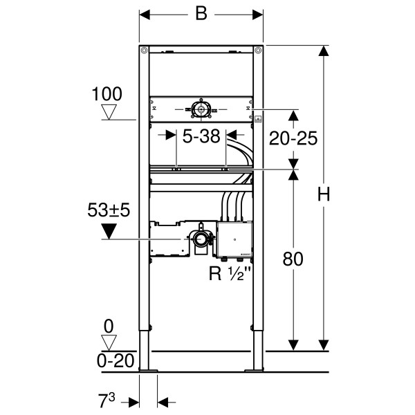 Geberit Duofix Element für WT, 130 cm, Wandarmatur, UP-Funktionsbox, 111558001