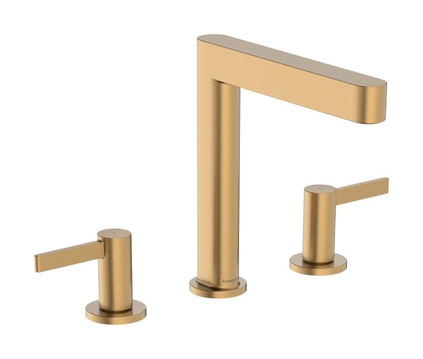 Hansgrohe Finoris 3-Loch Waschtischarmatur 160 mit Push-Open Ablaufgarnitur, Brushed Bronze, 7603414