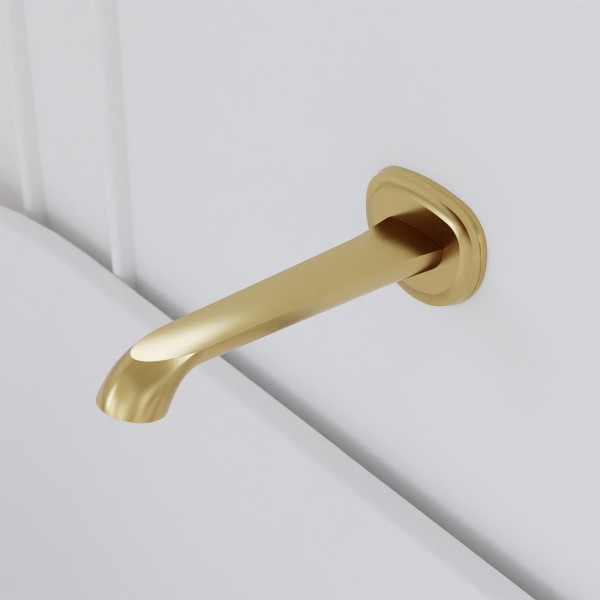 Steinberg Serie 350 Wand-Auslauf für Waschtisch oder Wanne, Ausladung 220mm, brushed gold, 350 2310