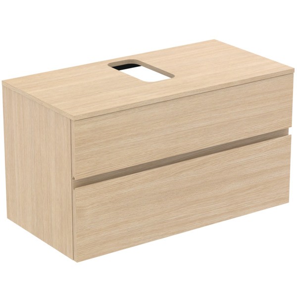 Ideal Standard Waschtischunterschrank Finesse Ausschnitt r/l 1002x505x558mm 2 Auszüge Eiche weiss, E