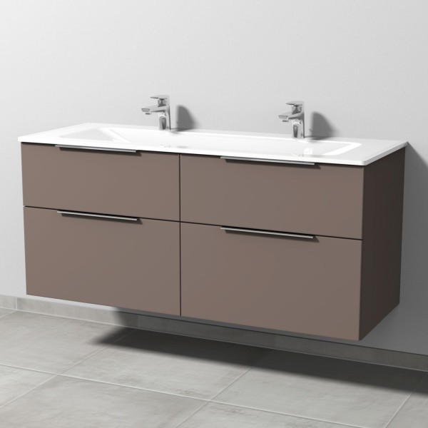 Sanipa 3way Glas-Set Glas-Doppelwaschtisch und Unterbau mit 4 Auszügen, Taupe-Matt