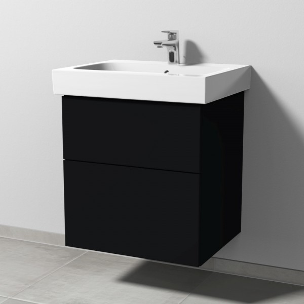 Sanipa 3way Waschtischunterbau zu Geberit iCon Waschtisch mit 2 Auszügen, Schwarz-Matt