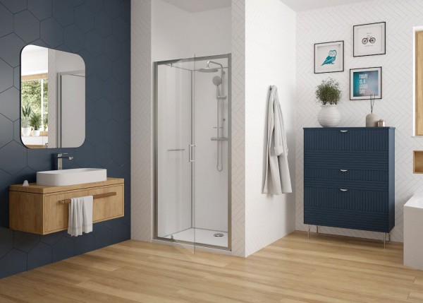 Hoesch Duschabtrennung nUnity Nischenversion 1000x800 mit Flügeltüren und Armatur, 8629438.101401
