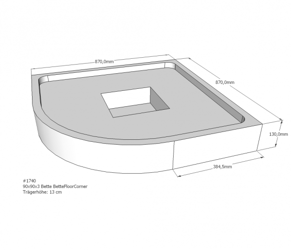 Neuesbad Wannenträger für Bette Floor Corner Viertelkreis 900x900