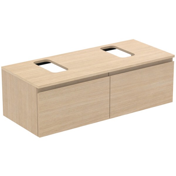 Ideal Standard Waschtischunterschrank Finesse Ausschnitt r/l 1202x505x378mm 2 Auszüge Eiche weiss, E