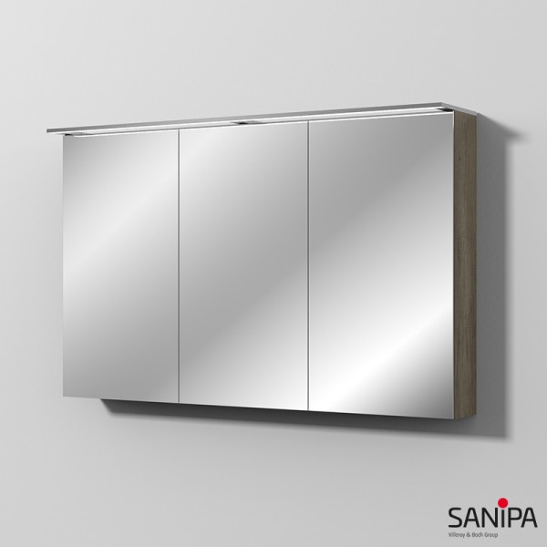 Sanipa Reflection Spiegelschrank MALTE 120 mit LED-Aufsatzleuchte, Eiche-Nebraska