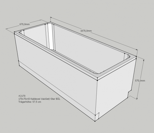 Neuesbad Wannenträger für Kaldewei Vaio Set/Star Nr.944/945 170x70 Überlauf gegenüberliegend