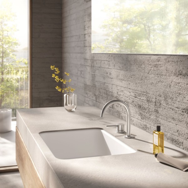 Herzbach DEEP iX Zweiloch-Armatur 140mm mit PUSH-Ablauf Edelstahl, 18.022210.1.09