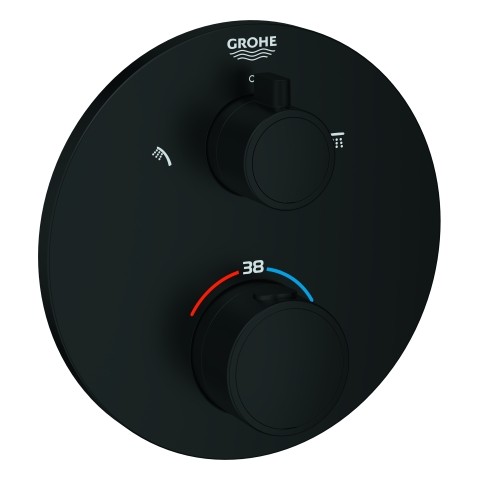 GROHE Thermostat-Brausearmatur Grohtherm 102208 2 Abgänge FMS für 35604 rund matt black, 1022082430