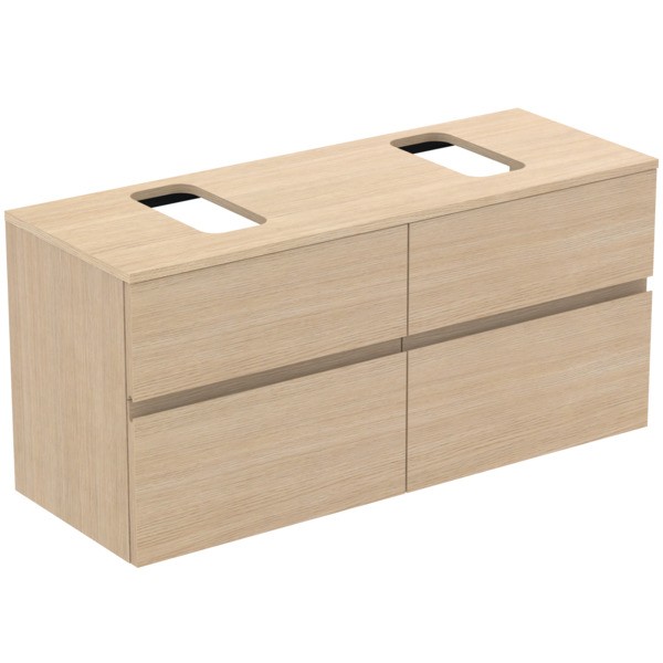 Ideal Standard Waschtischunterschrank Finesse Ausschnitt r/l 1202x440x558mm 4 Auszüge Eiche weiss, E