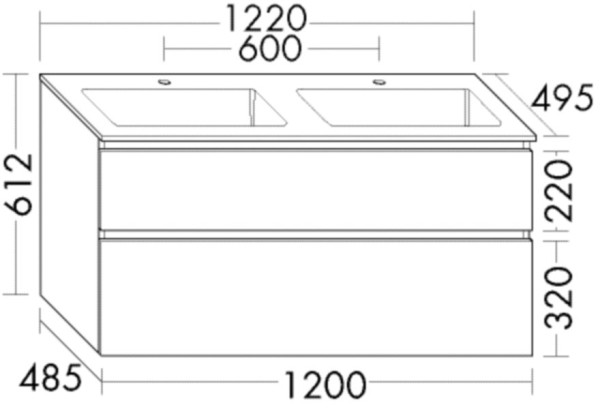 Burgbad Mineralguss Waschtisch-Set Lin20 Acryl/Lack Matt Anthrazit Matt/Alpinweiss, SGHZ122F5382C000