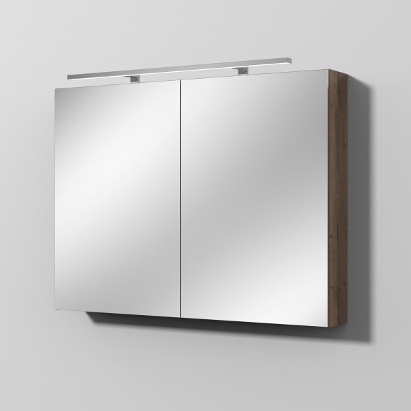 Sanipa Reflection Spiegelschrank MILLA 100 mit LED-Aufsatzleuchte, Eiche-Tabak, SD14450