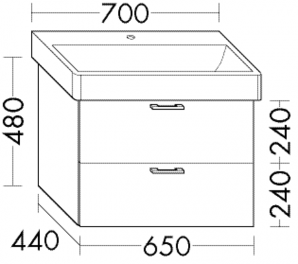 Burgbad Waschtischunterschrank Sys30 PG4 Sana 480x650x440 Eiche Natur, WURK065F3445